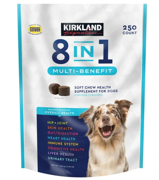 Kirkland Signature 8-In-1 Multi-Benefit Soft Chews For Dogs, 250-count