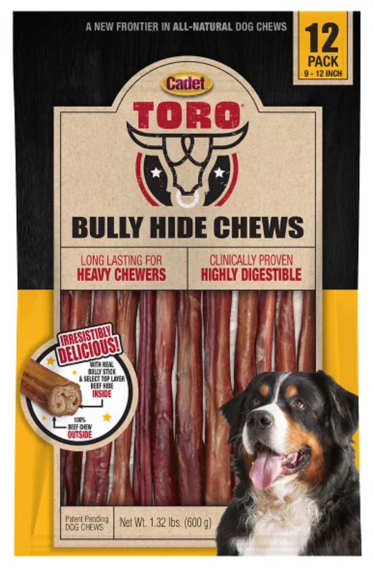 Cadet TORO Bully Hide Chews All-Natural Dog Chews 9-12" 12-count